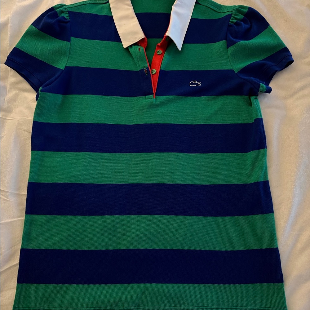 Striped Green and Blue Lacoste Polo Shirt